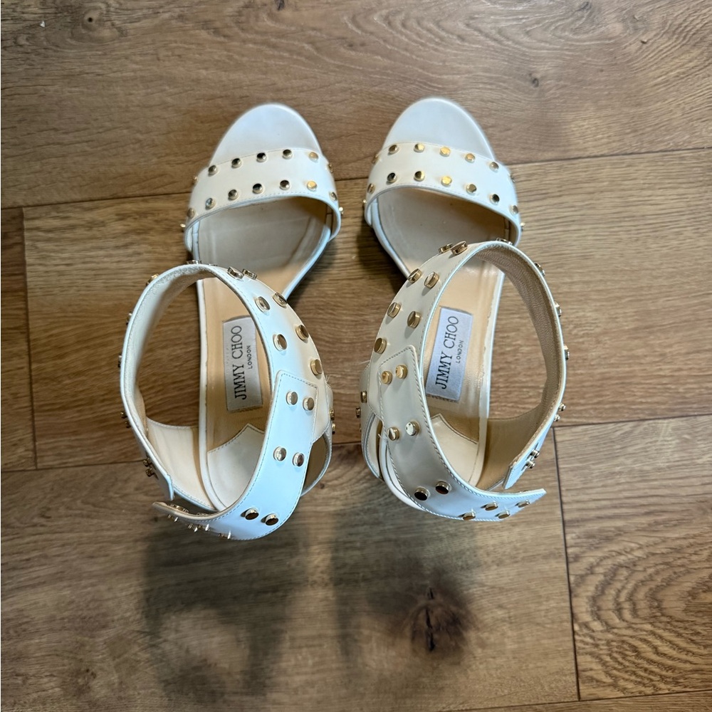 Jimmy Choo Cream and Gold Studded Heels